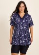 Curvy Purple Floral V Neck? Upf50+ Short Sleeves Flattering Padded Swimsuit Long Tankini Top