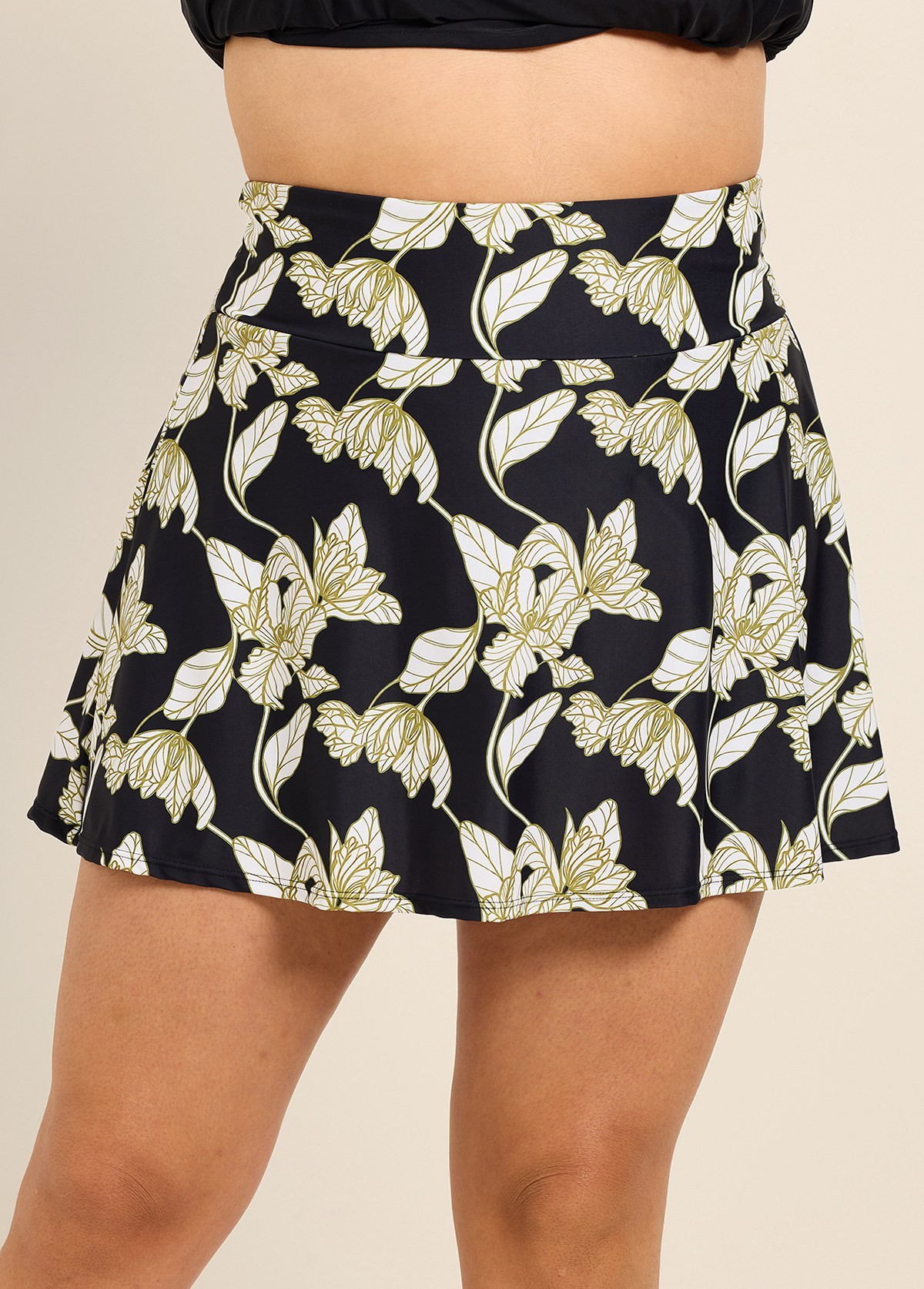 Black Leaf Modest Curvy Women's Flare With Skinny Swim Bottom