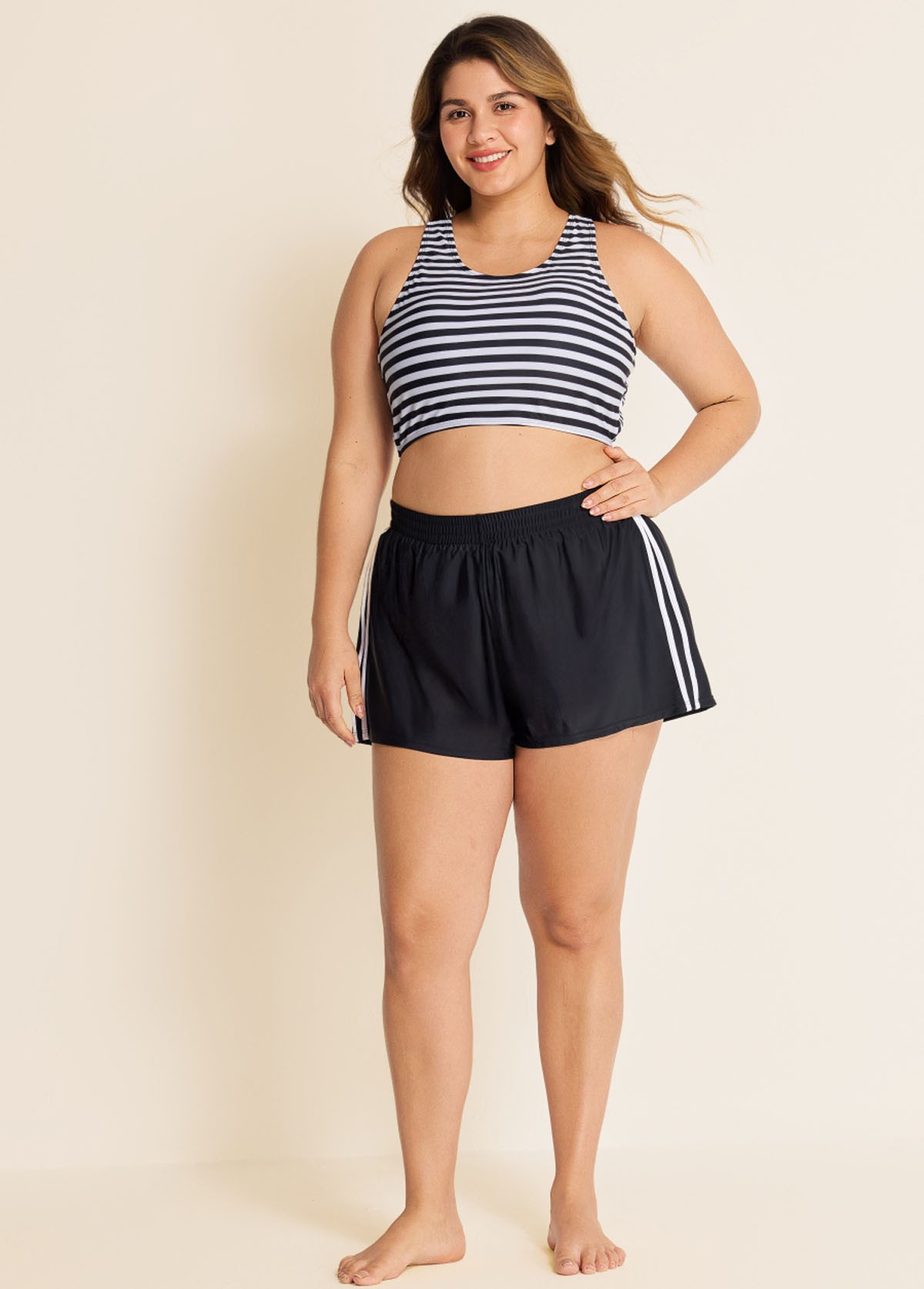 Black And White Striped Criss Cross Bikini Top