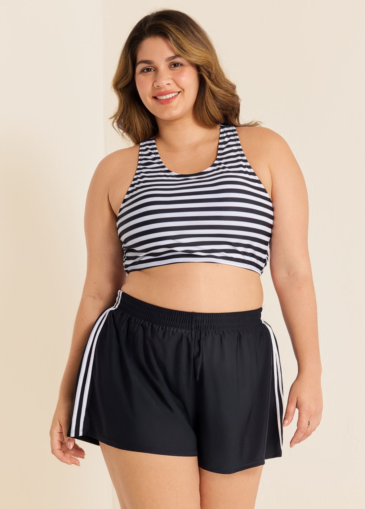 Black And White Striped Criss Cross Bikini Top