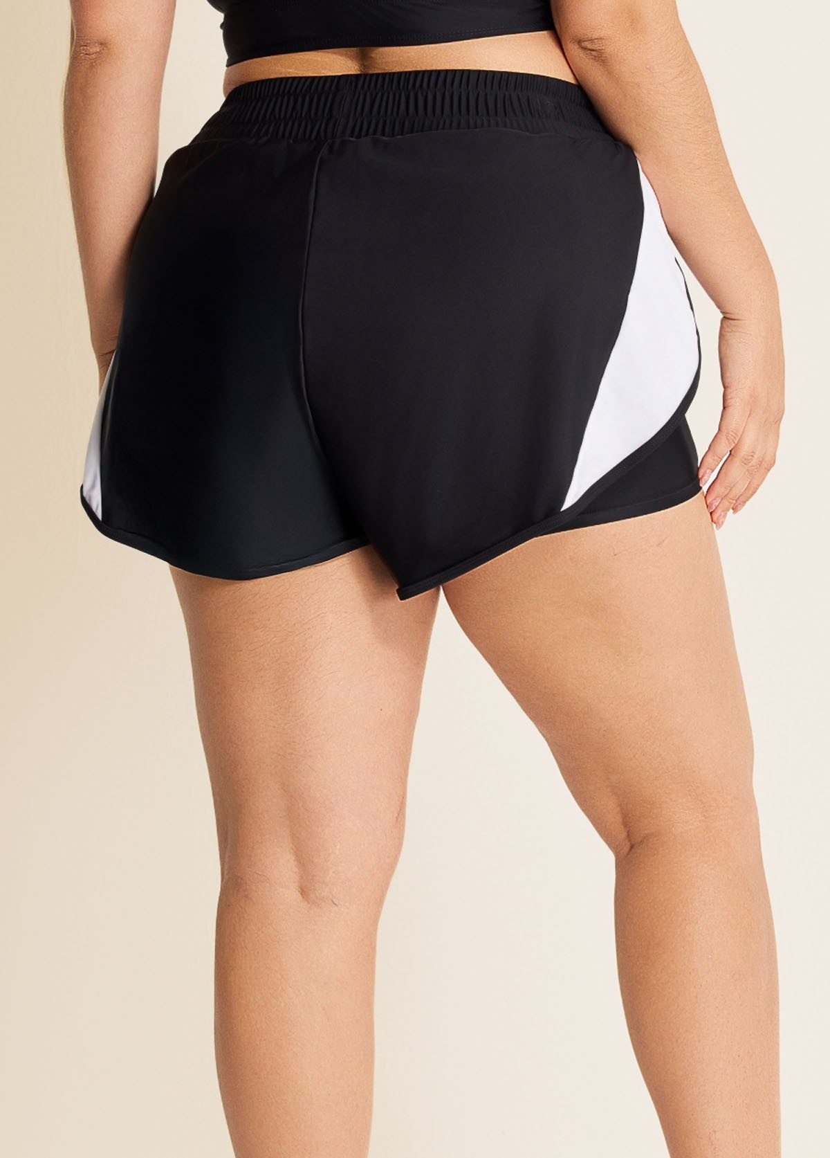 Black And White High Waisted Side Pocket Curvy Swimsuit Bottom Shorts