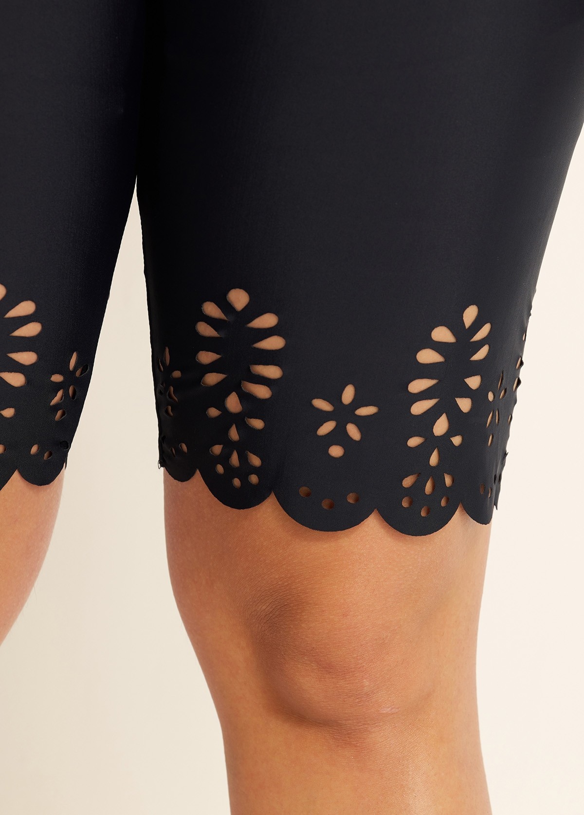 Curvy Women's Black Hollow Sport Simple Swim Short