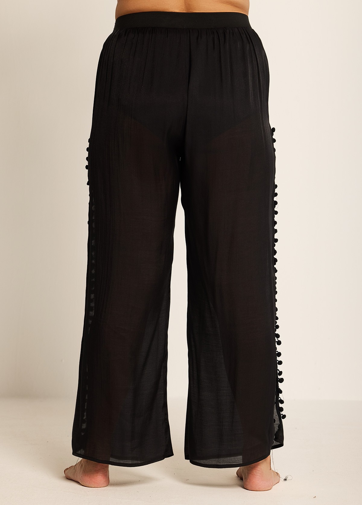 Plus Size Black Side Slits Tassel Swimsuit Cover Up Pants