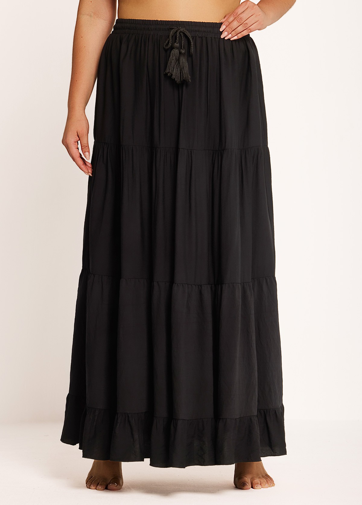 Curvy Black Drawstring Casual Beach Cover Up Dress