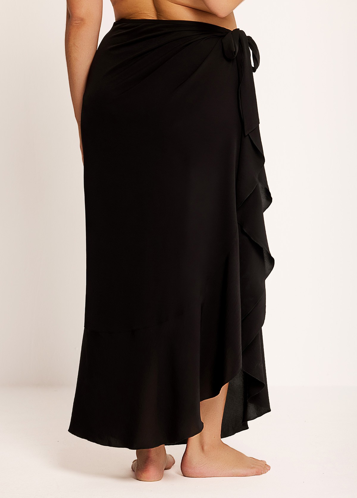 Curvy Black Side Slits Sarong Beachwear Cover Ups Dress