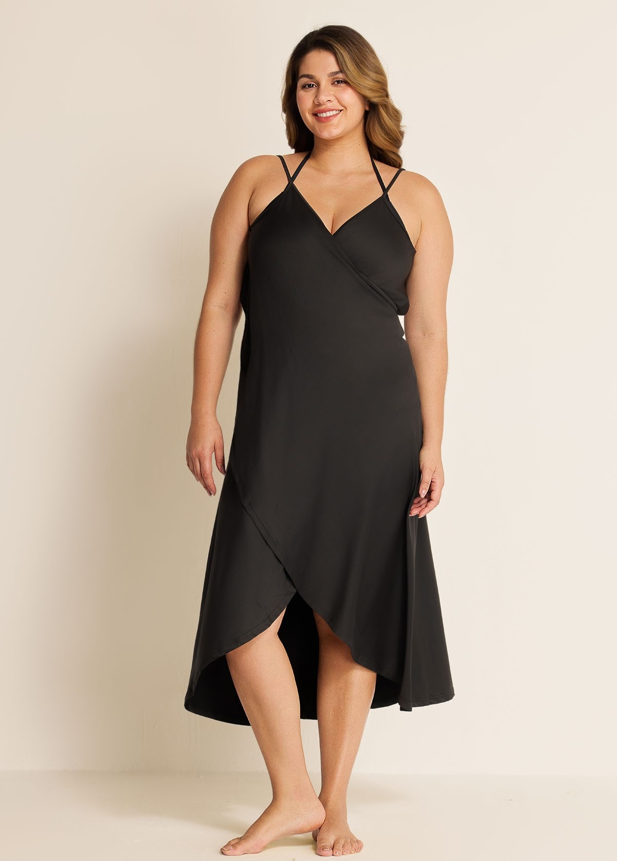 Black V-Neck Backless Spaghetti Strap Long Cover Up