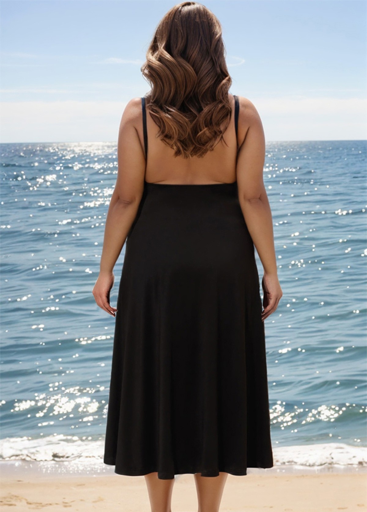 Black V-Neck Backless Spaghetti Strap Long Cover Up