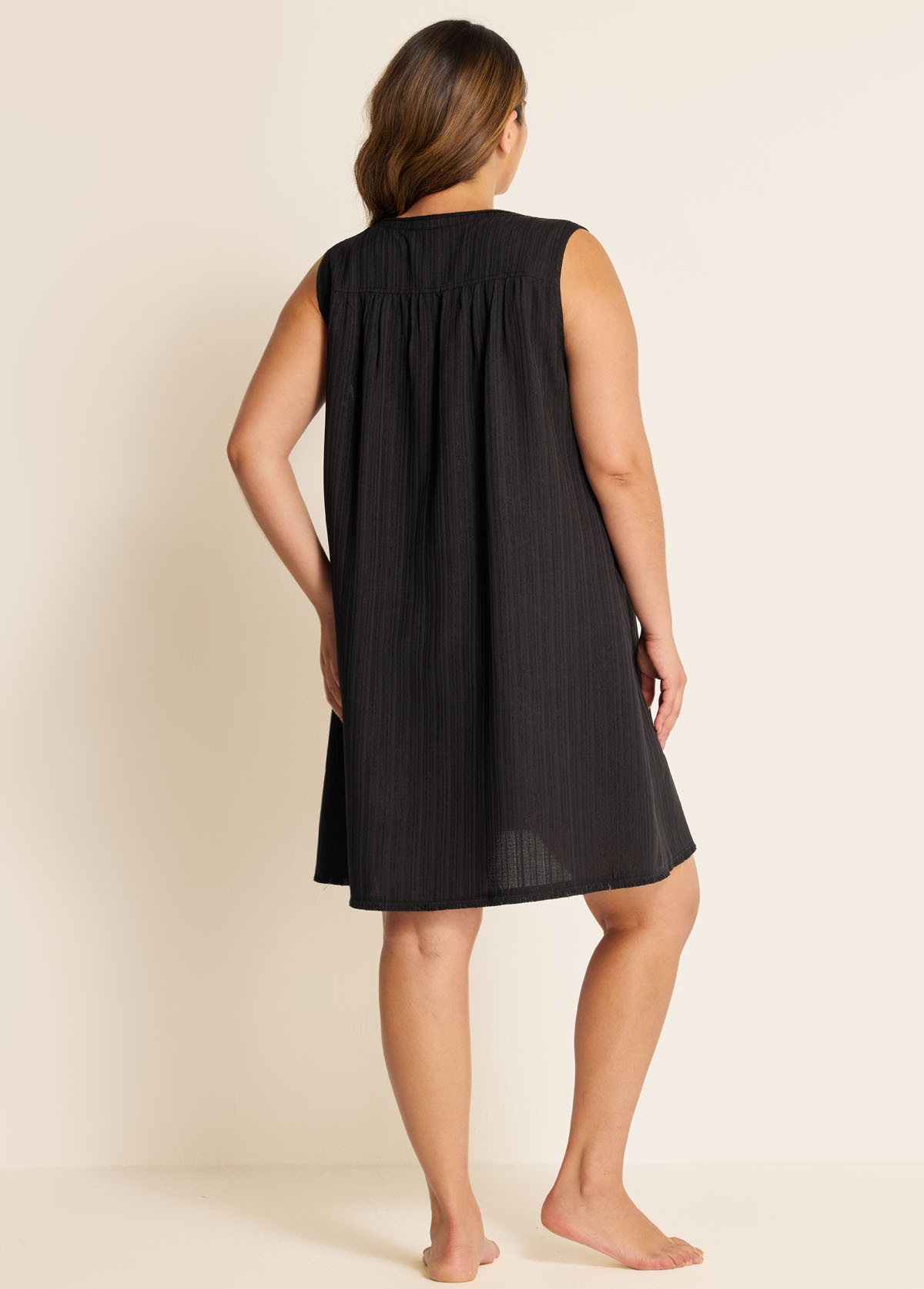 Curvy Black Split Neckline Gauze Swimsuit Cover Up Shift Dress