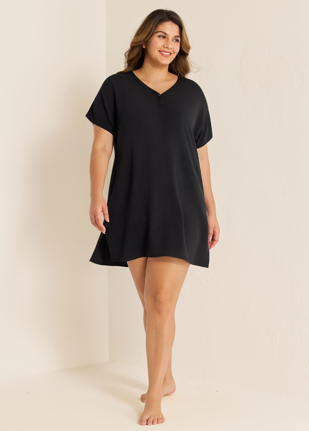Black Button Women's Swimsuit Plus Size Bathing Suit Cover Up