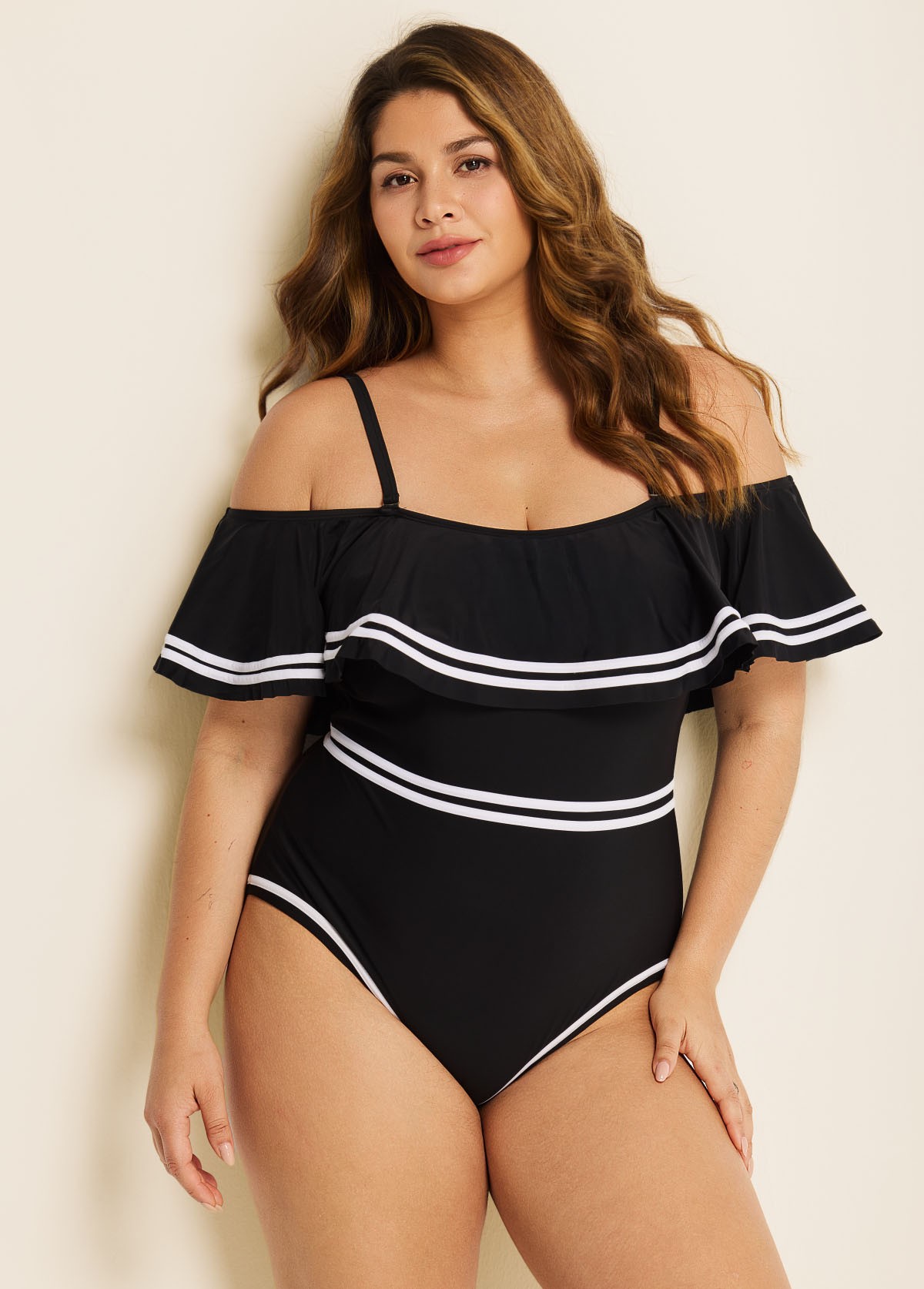 Plus Size Off Shoulder Ruffles Women One Piece Swimsuit