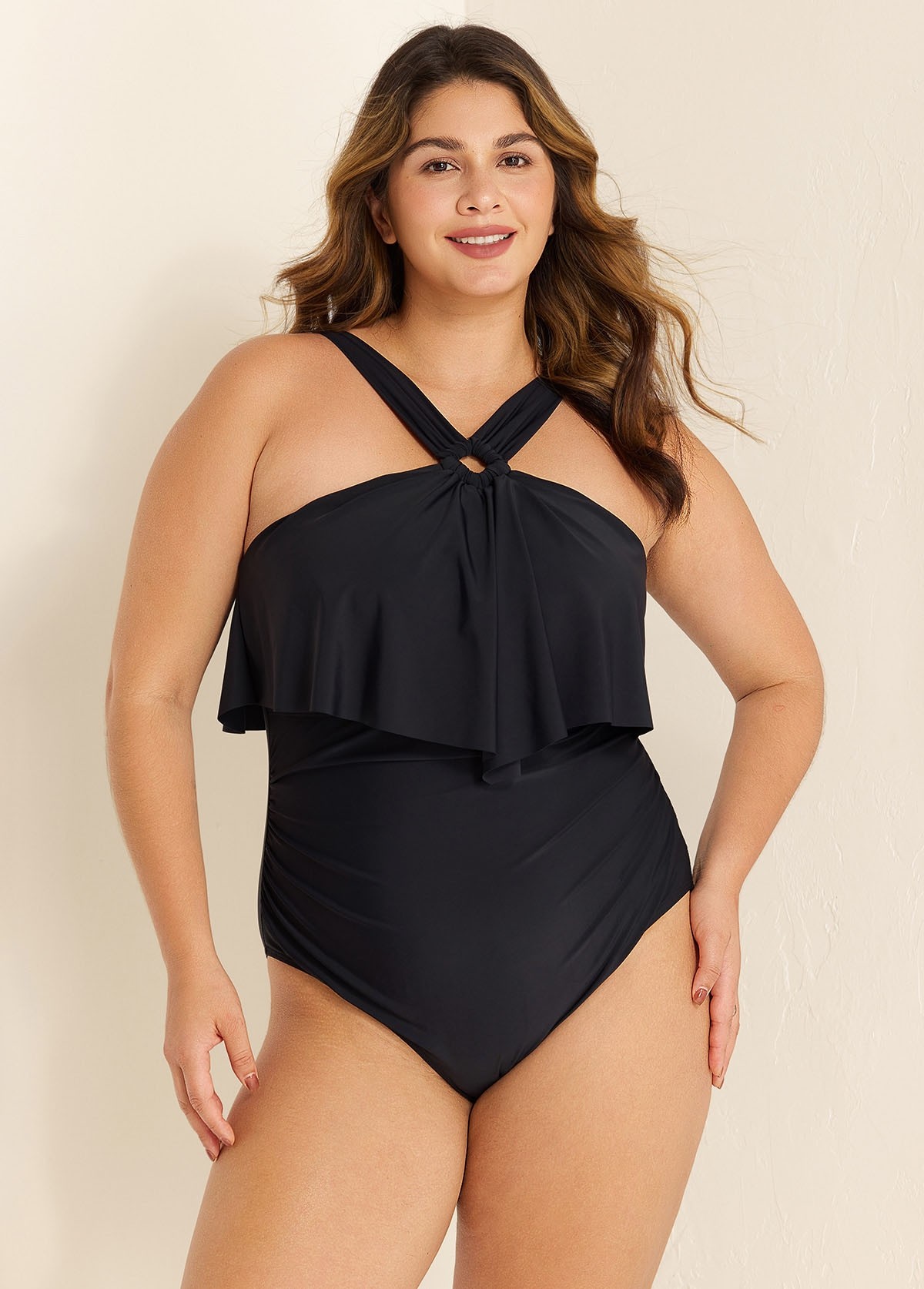 Black Square Cut Hardware One Piece Swimsuit