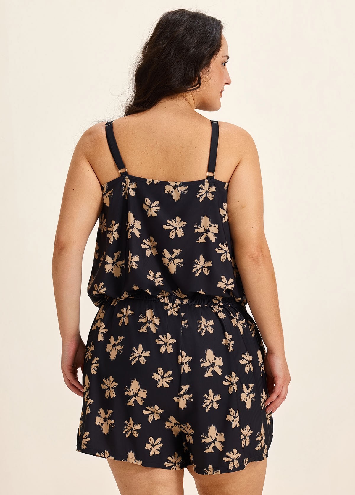 Yellow Floral Keyhole Neck Modest Pocket Curvy Women's Swimsuit One Piece Swim Romper