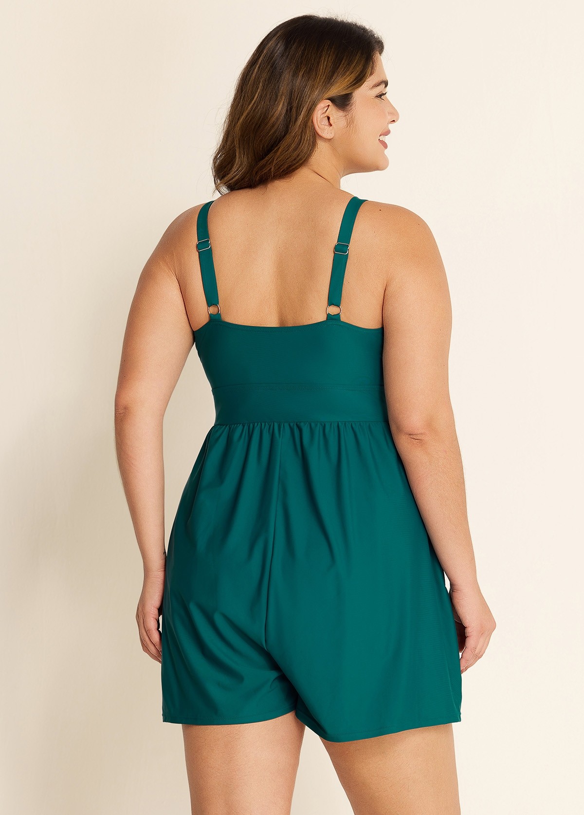 Green Pocket Lace Up Curvy 1 Piece Bathing Suits One Piece Swimwear
