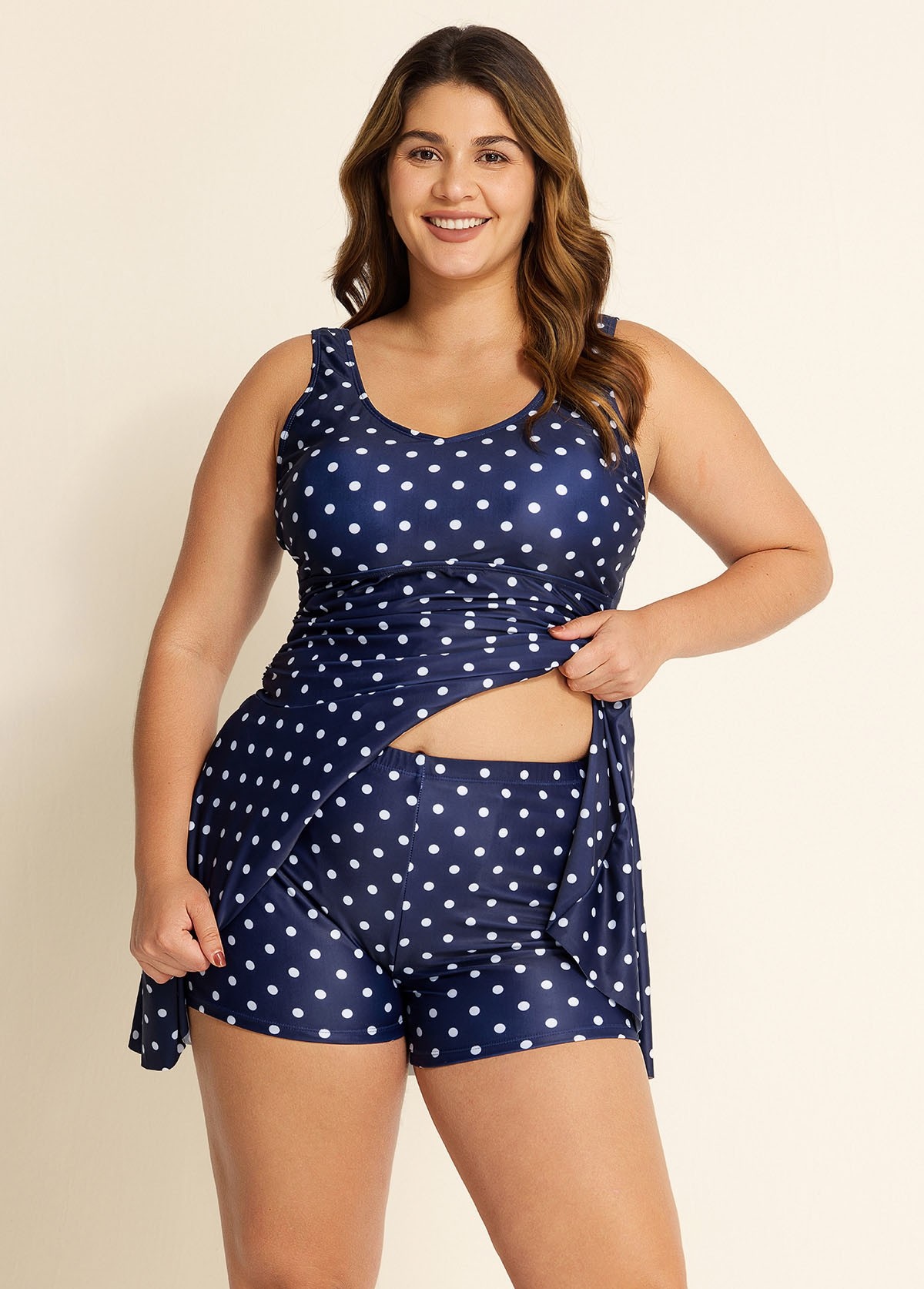 Polka Dot Modest Tummy Control Vintage Swimdress Set