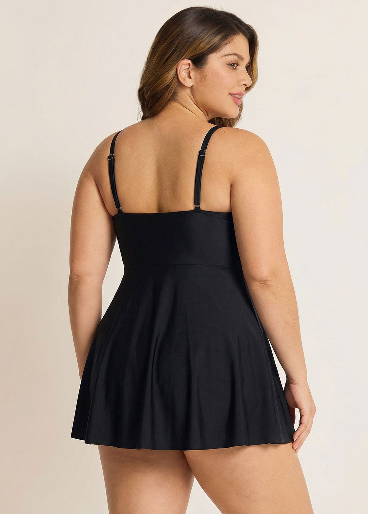 Black Crisscross Detailing Flowy Swimdress Top