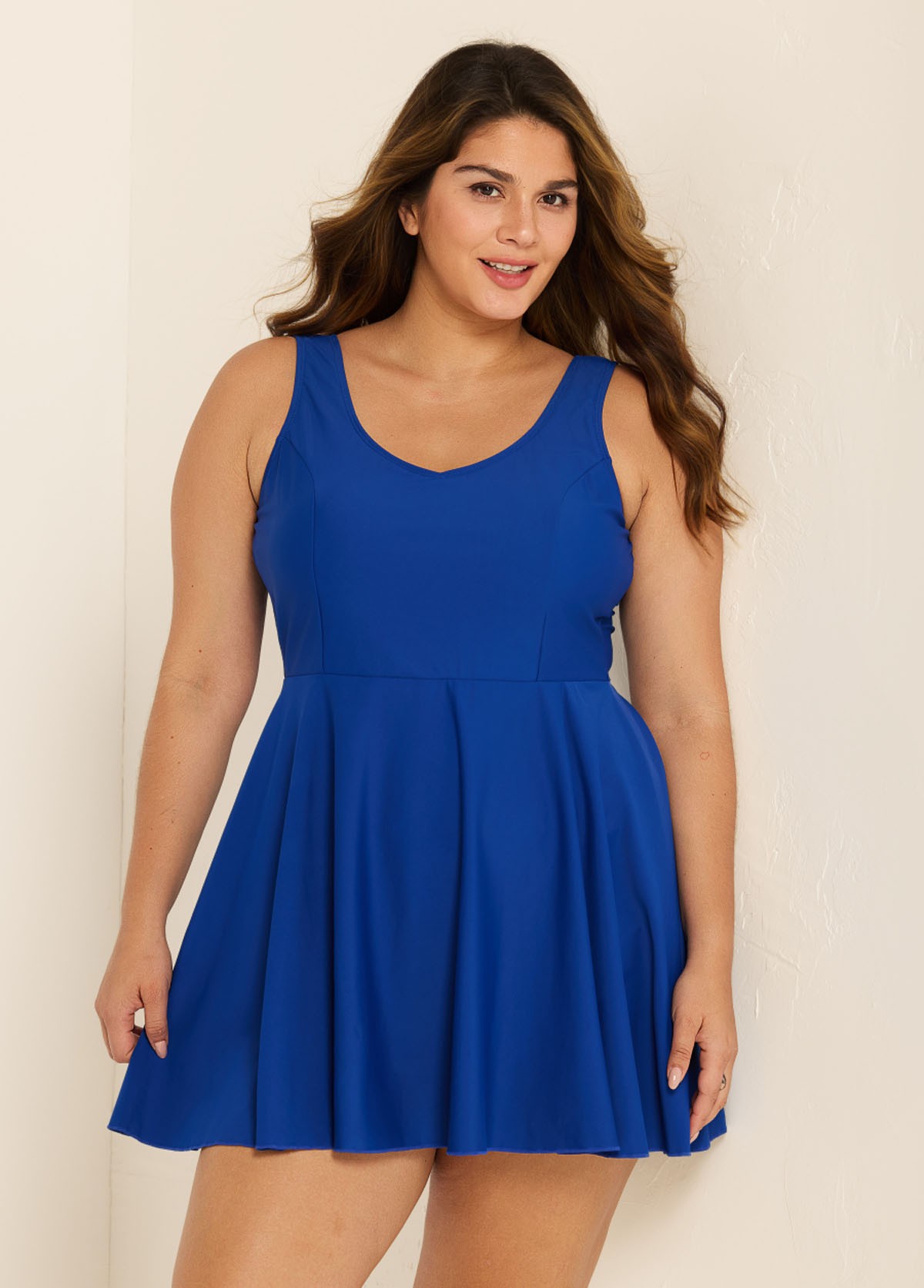 Chic U-Neck Sleeveless Sporty Swim Dress Set