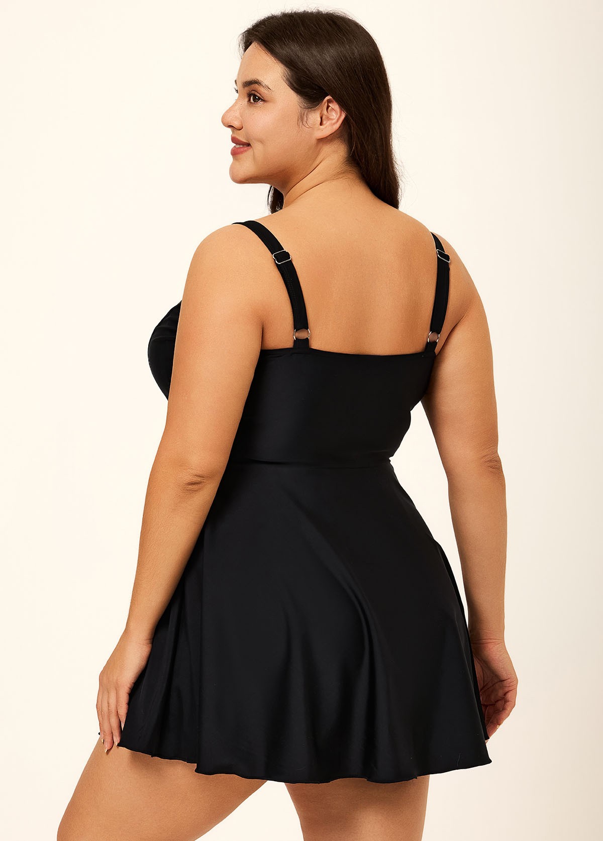 Black V Neck Ruched Plus Size Modest Swimdress Swimsuit Top