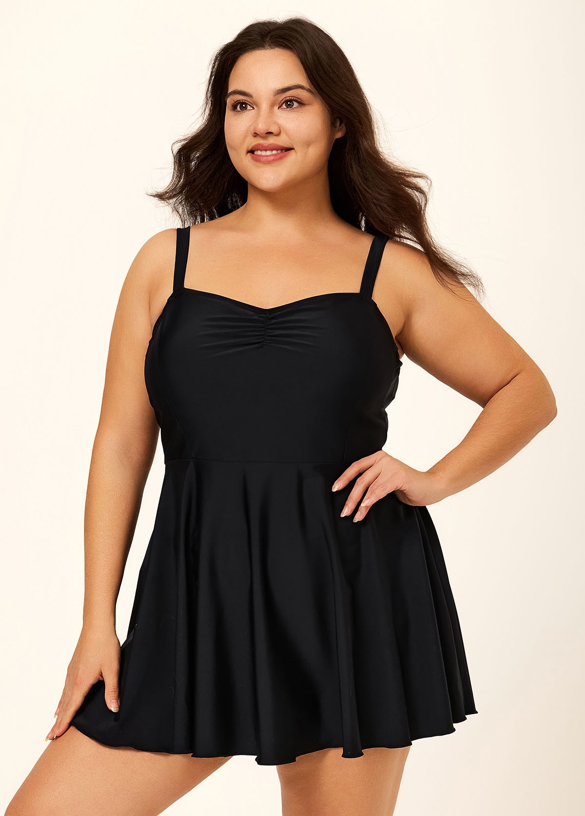 Black V Neck Ruched Plus Size Modest Swimdress Swimsuit Top