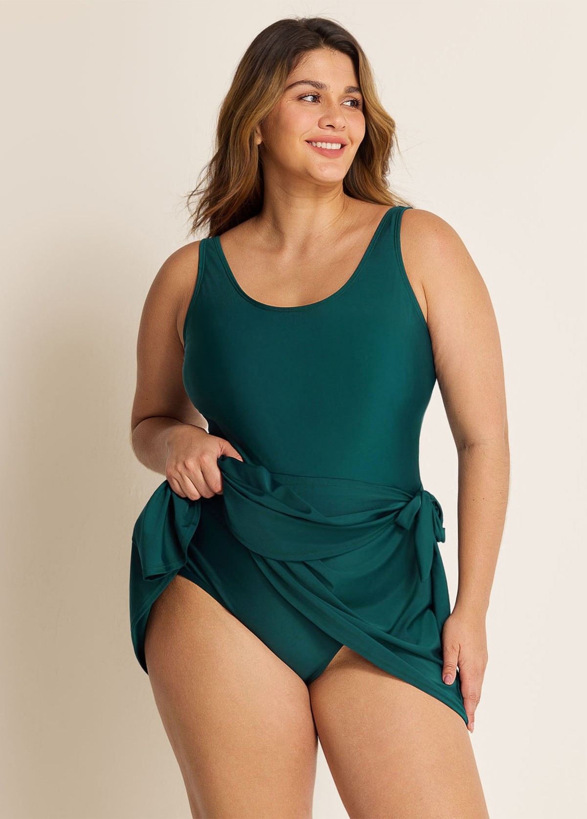Wrapped Tie Knot Modest Curvy Swim Skirts For Women One Piece Swimdress