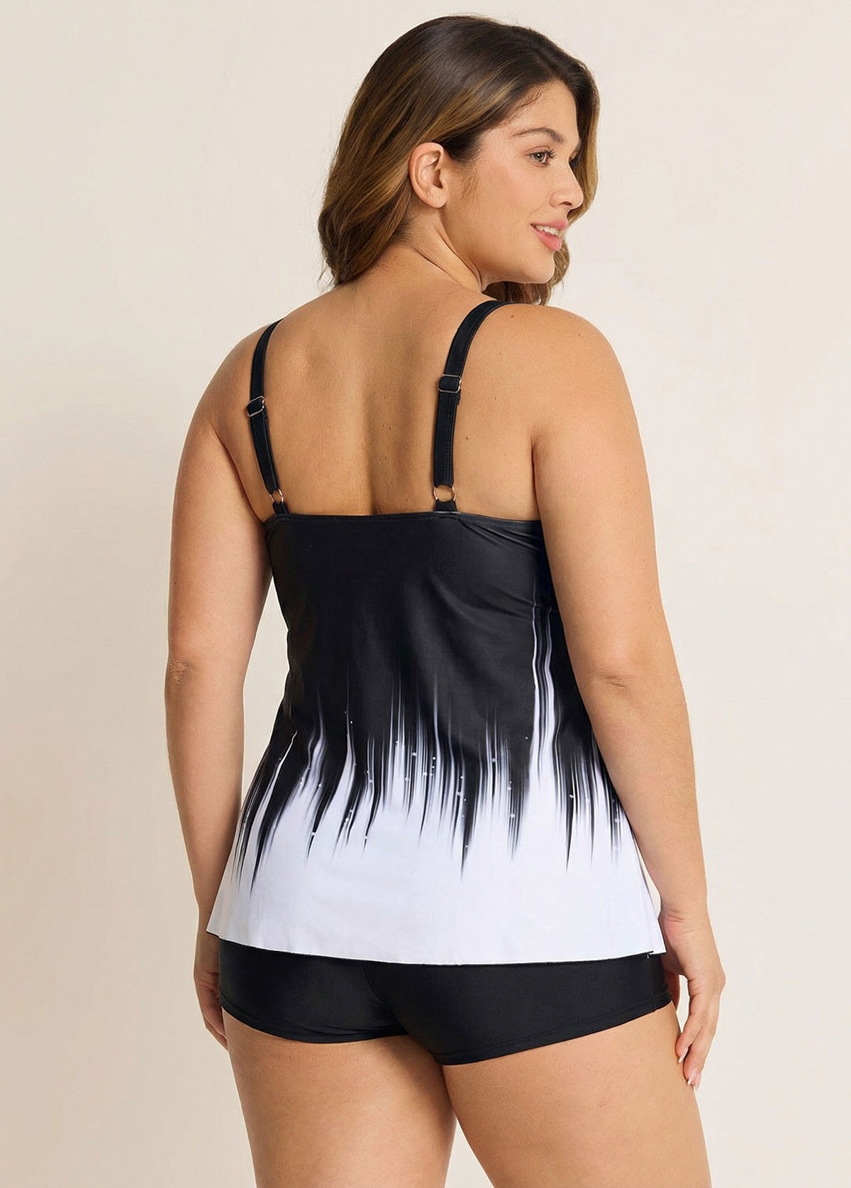 Black And White Ombre Twisted Front Adjustable Tankini Top