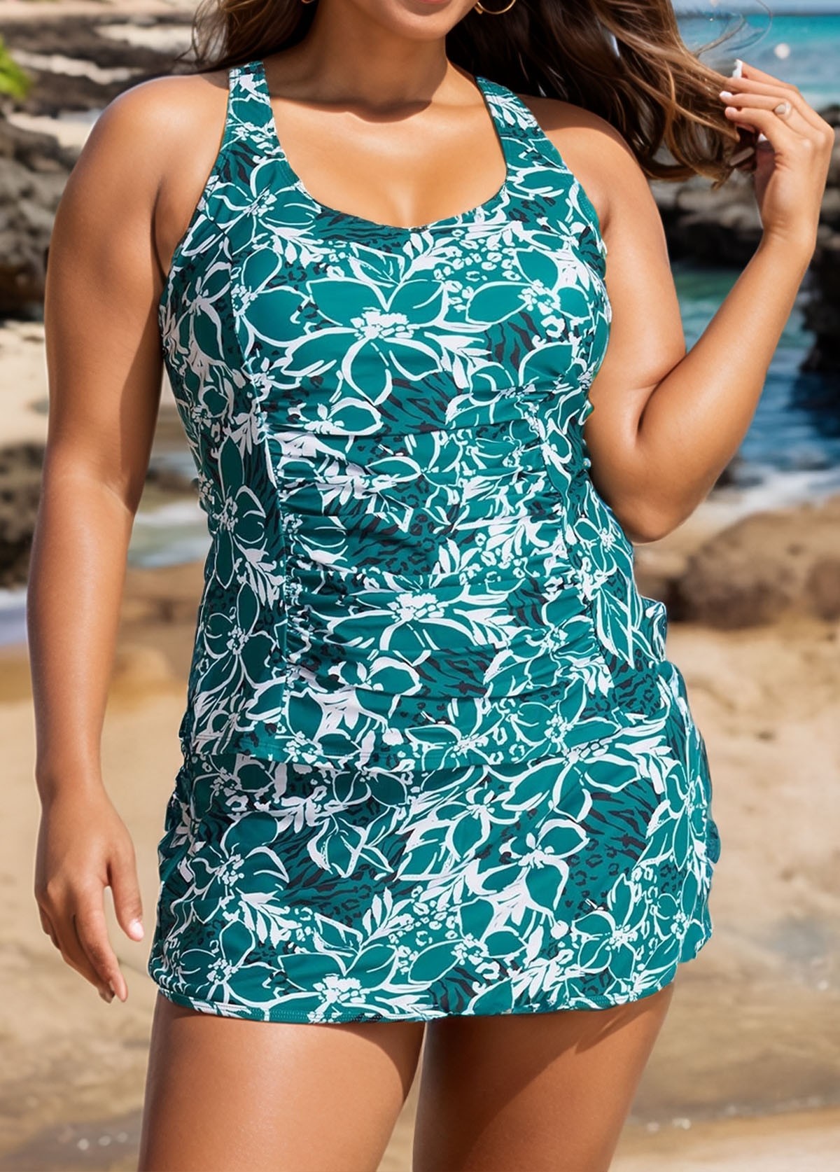 Floral Print Square Neck Women Classy Racerback Tankini Set