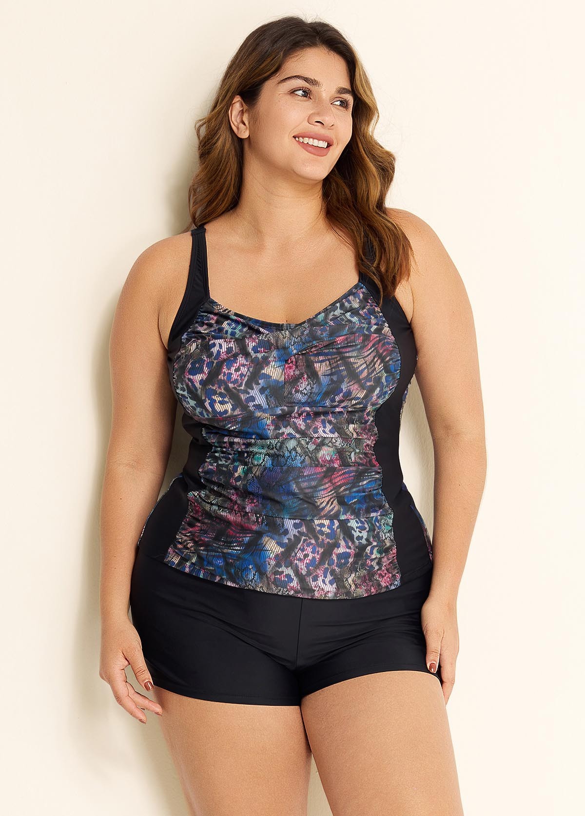 Flattering Twisted Front Ruched Tummy Control Tankini Top