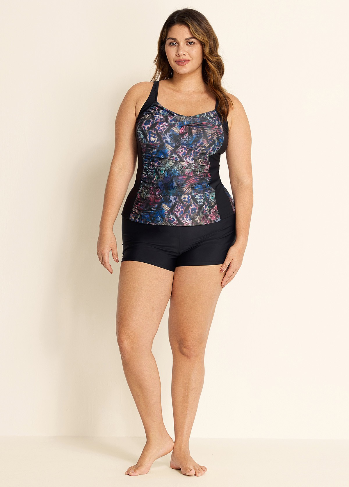 Flattering Twisted Front Ruched Tummy Control Tankini Top