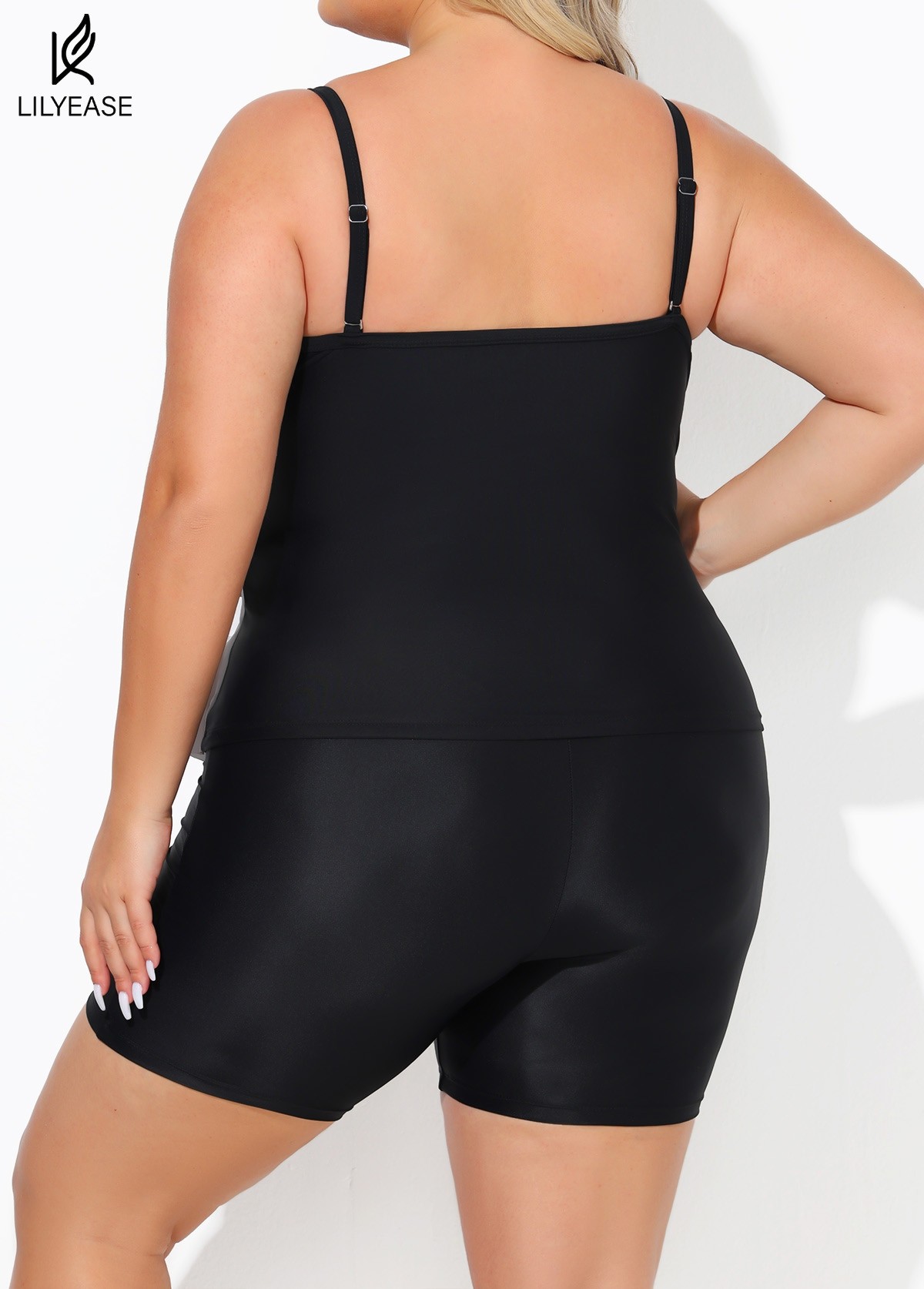 Stylish Black Twisted Front Ruched Tummy Control Tankini Top