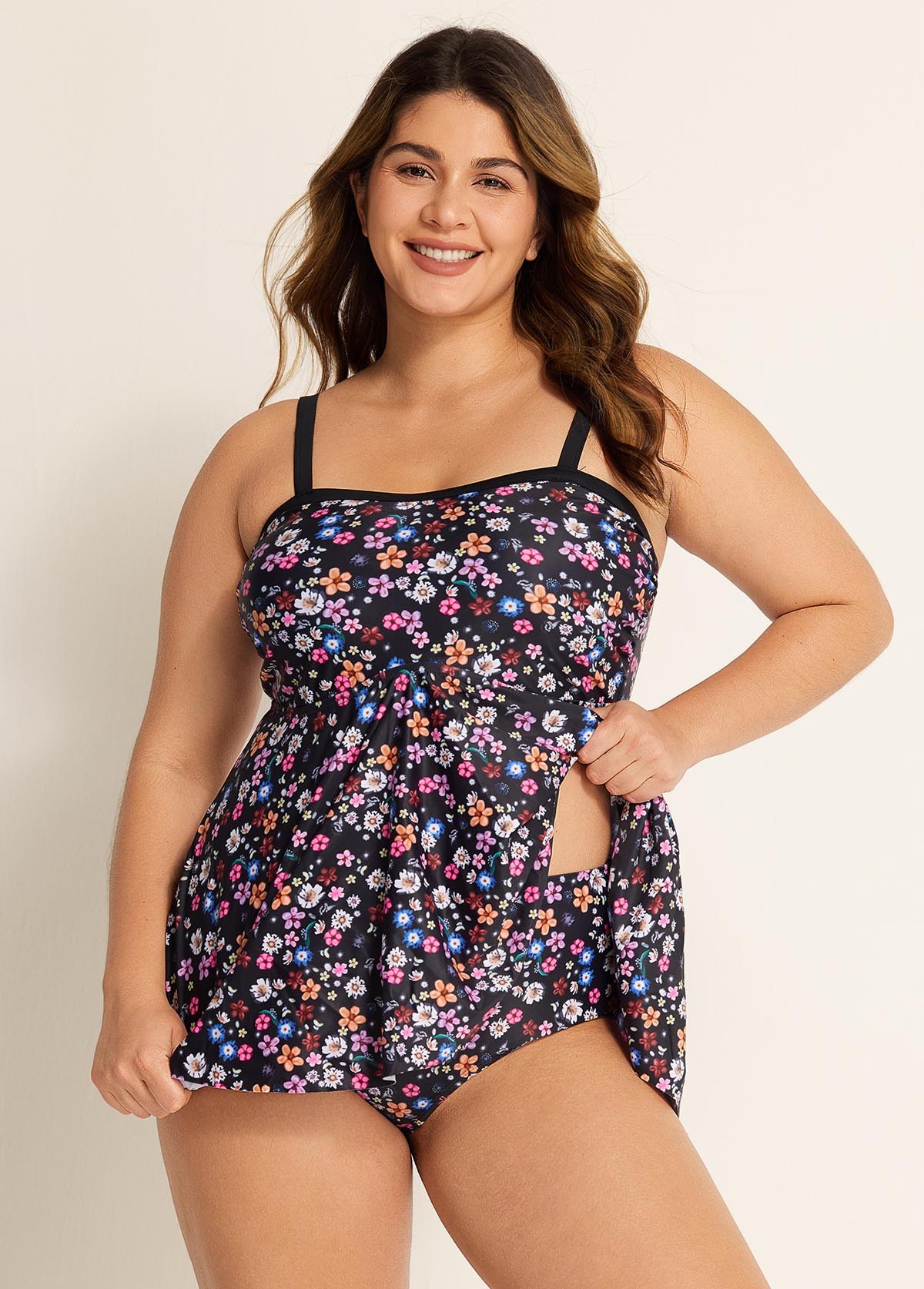 Plus Size Stylish Colorful Floral Print Women Tankini Set