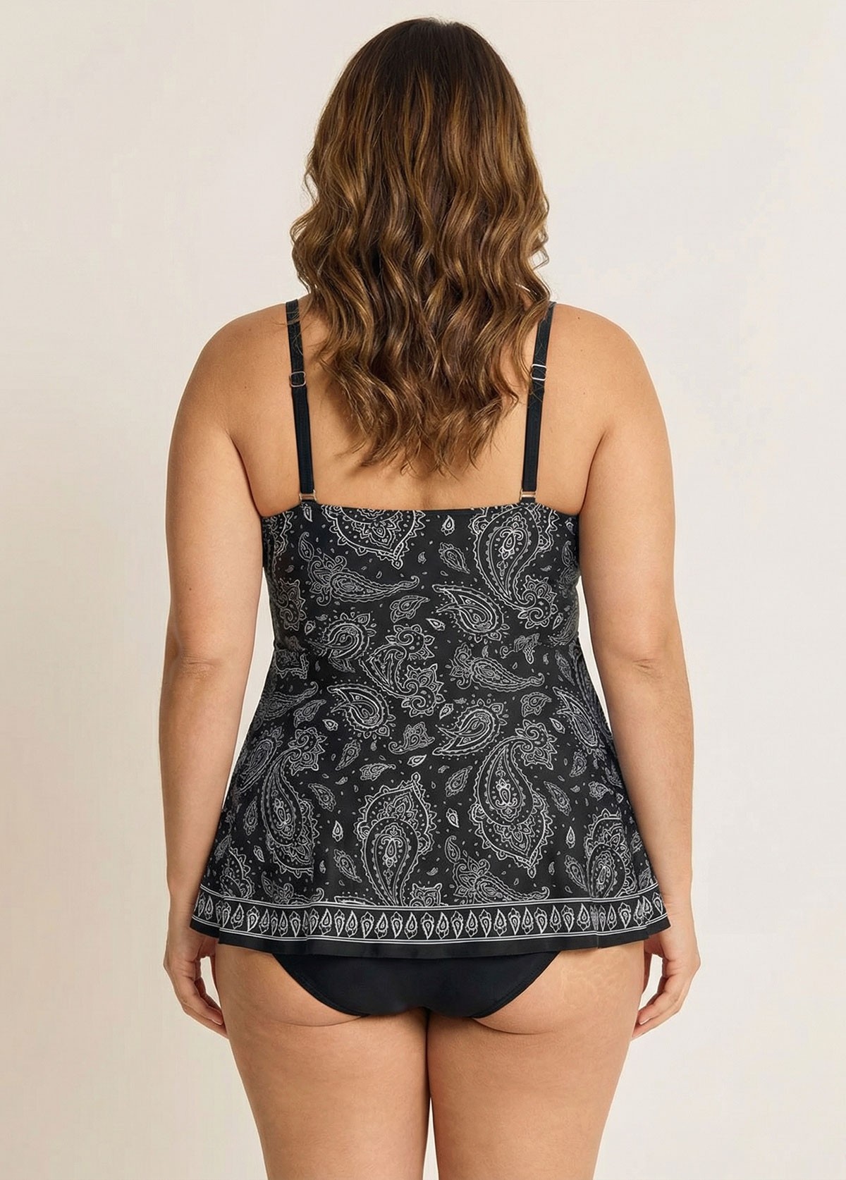 Plus Size Stylish Black Print Women Tankini Set