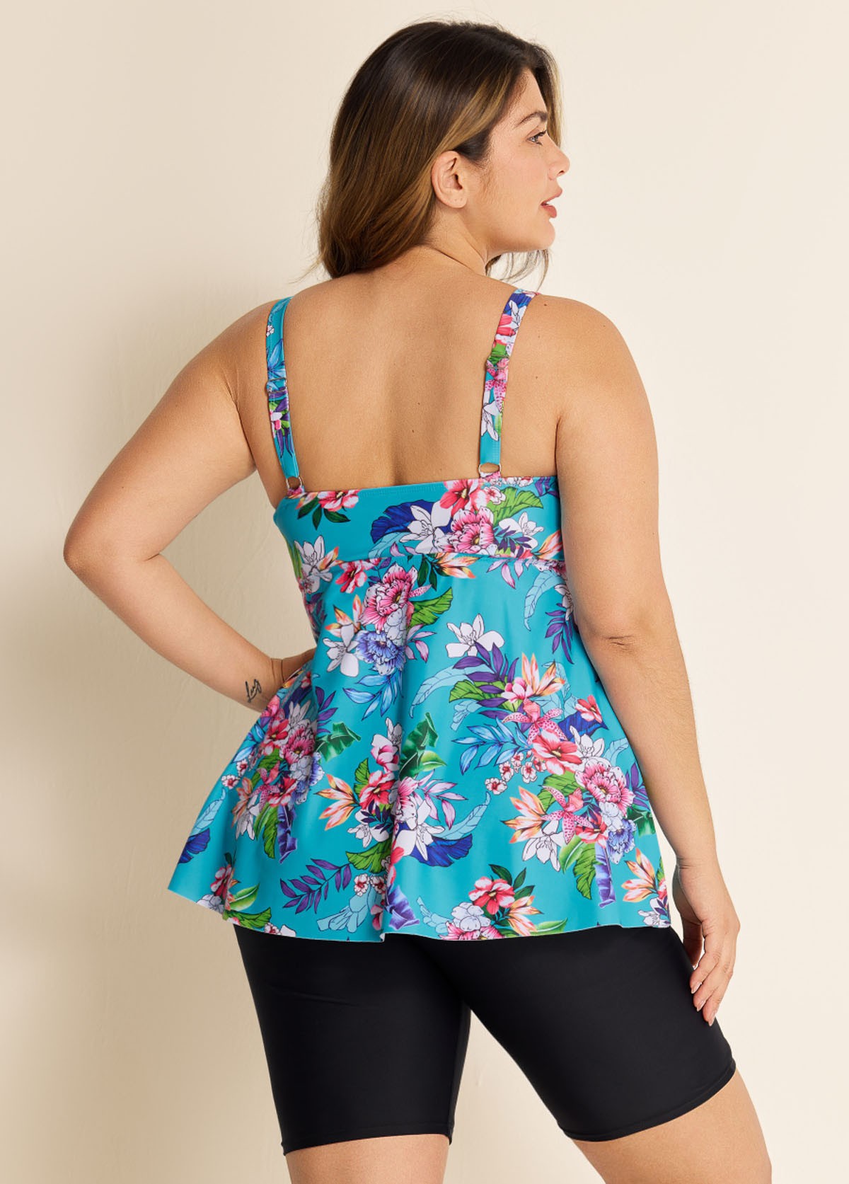 Blue Floral Modest And Designer Curvy Swimwear Bathing Suits Tankini Top