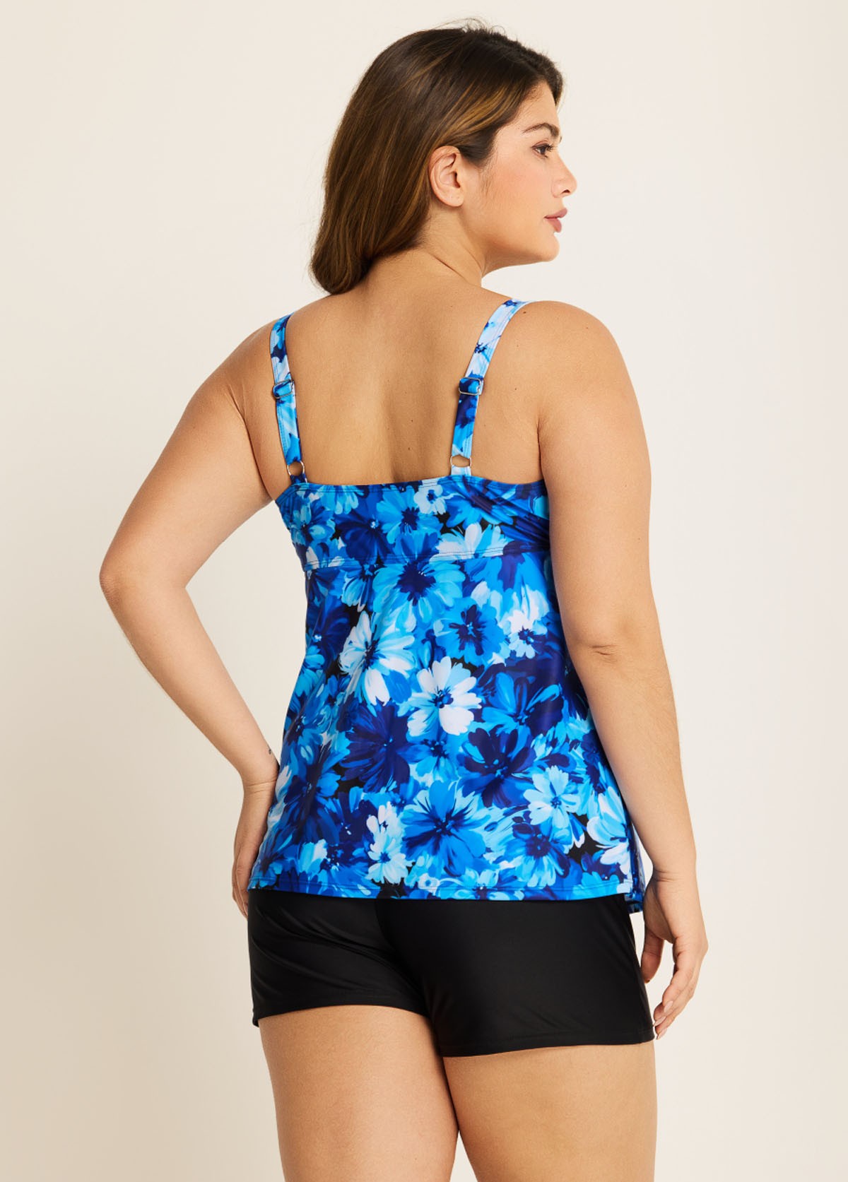 Curvy Blue Floral Modest Retro Swimsuit And Swimwear Tankini Top