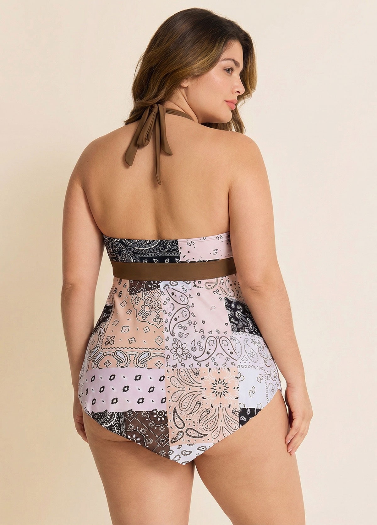 Paisley Print Halter V Neck Flowy Women Tankini Top