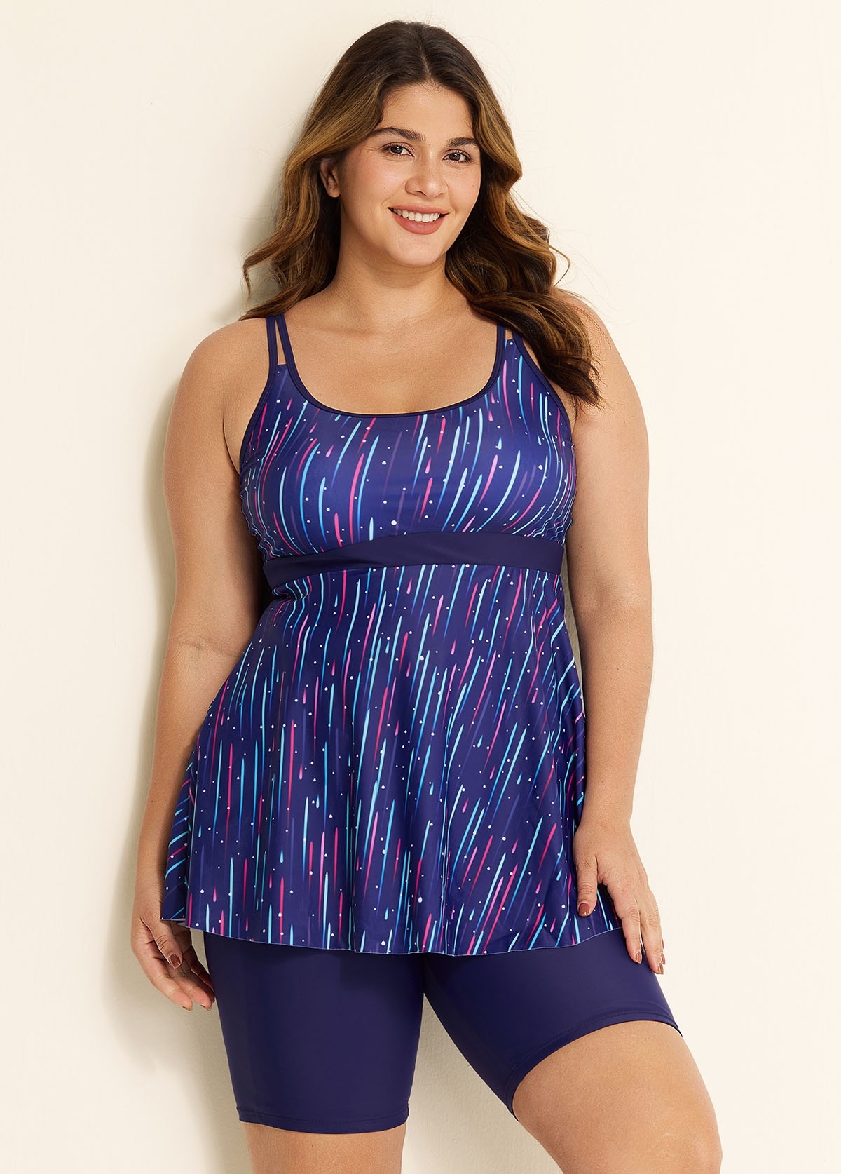 Meteor Striped Print Square Neck Tankini Set