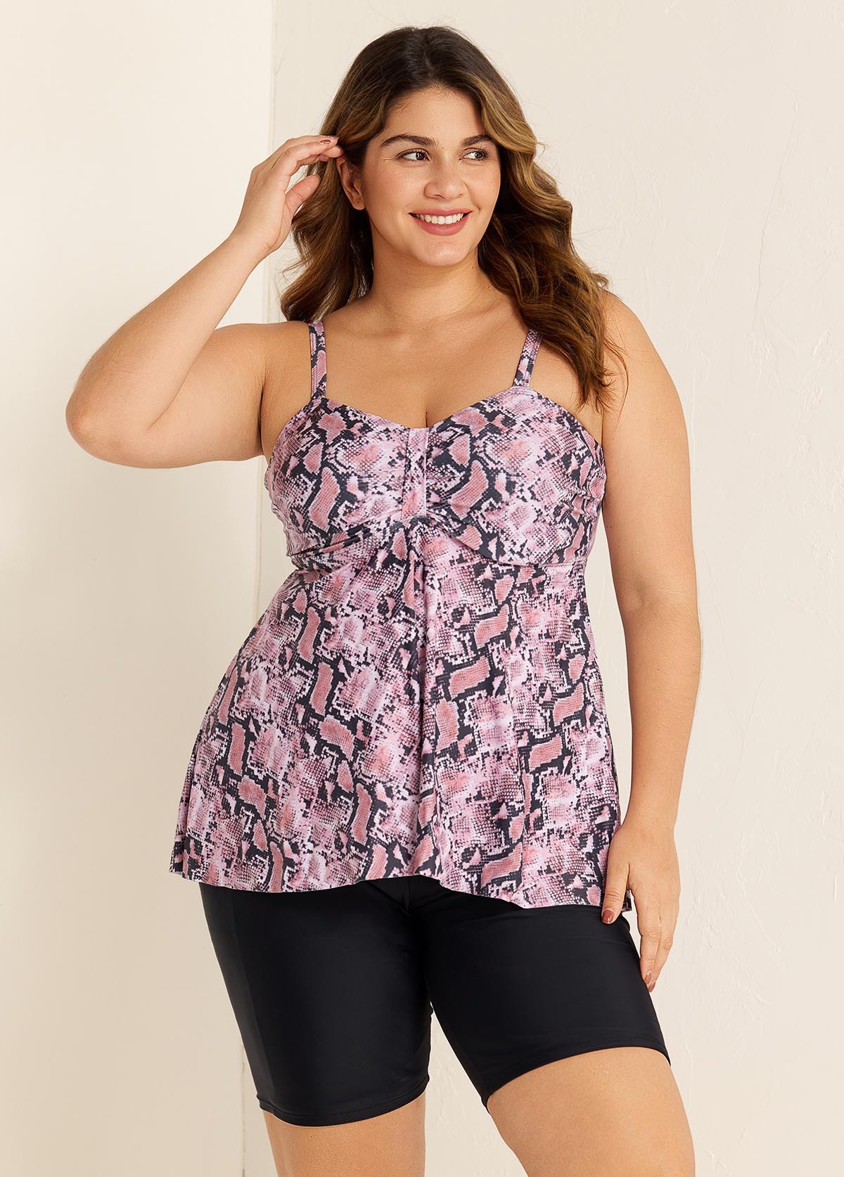 Plus Size Snake Skin Print Tankini Swimsuit Top with Sweetheart Neckline