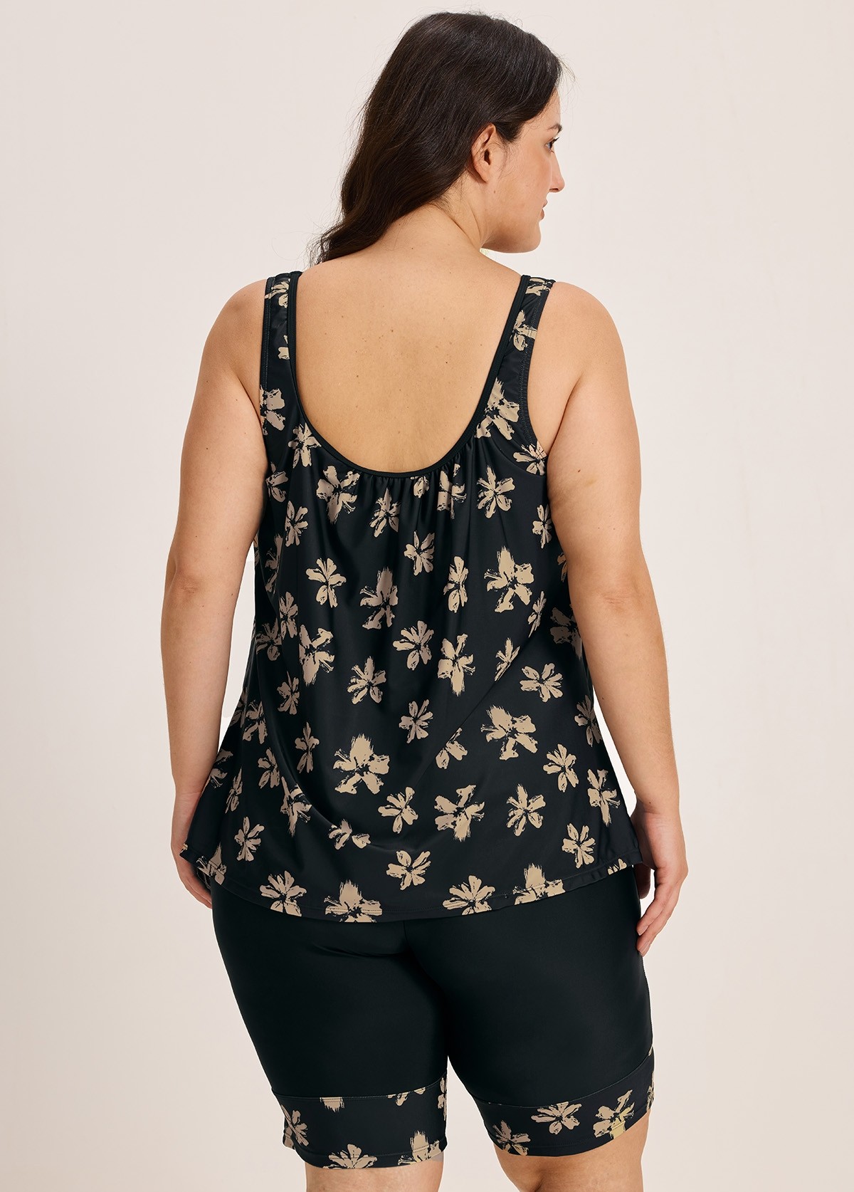 Plus Size Yellow Floral Vintage Padded Women's Swimsuit Two Piece Tankini Set