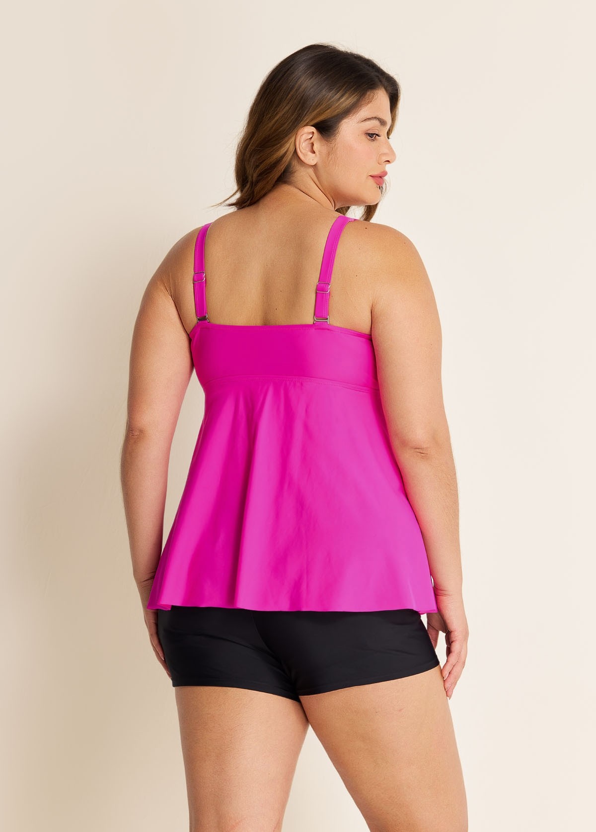 Hot Pink Twist Front Charming Tankini Top