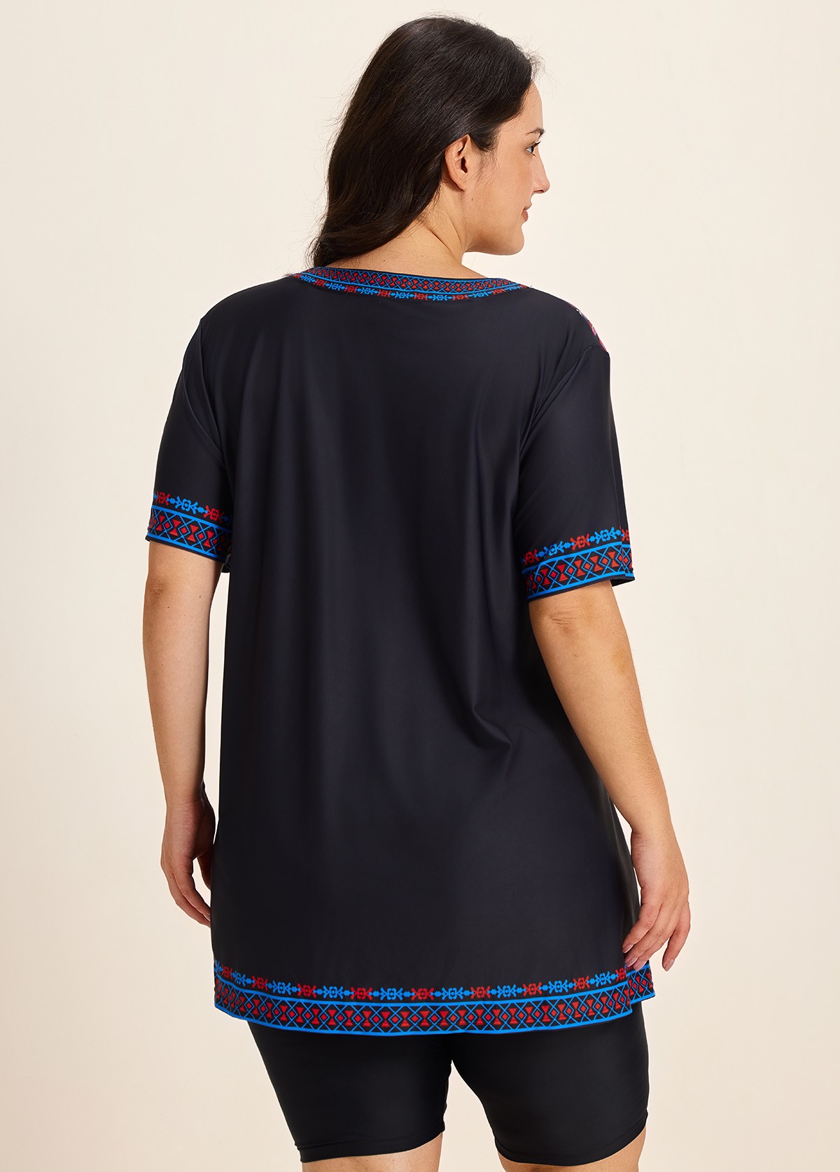 Plus Size Purple V Neck Upf50+ Short Sleeves Modest Padded Swimsuit Long Tankini Top