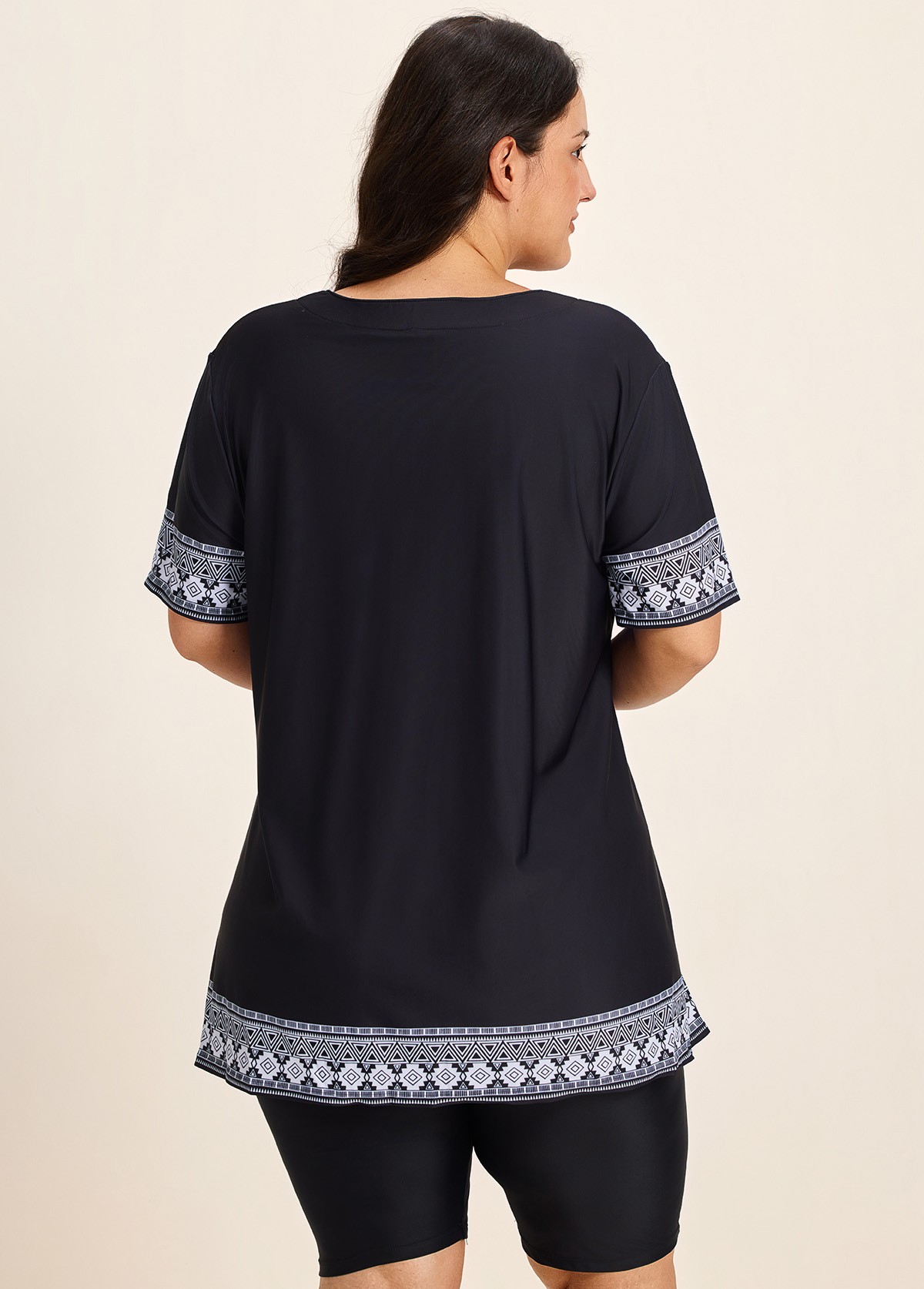 Curvy Black V Neck Loose Short Swimsuit Tankini Top